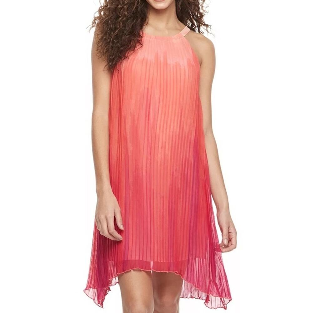 Apt. 9 Ombre Pleated Halter Swing Dress pink orange size 12 baby doll